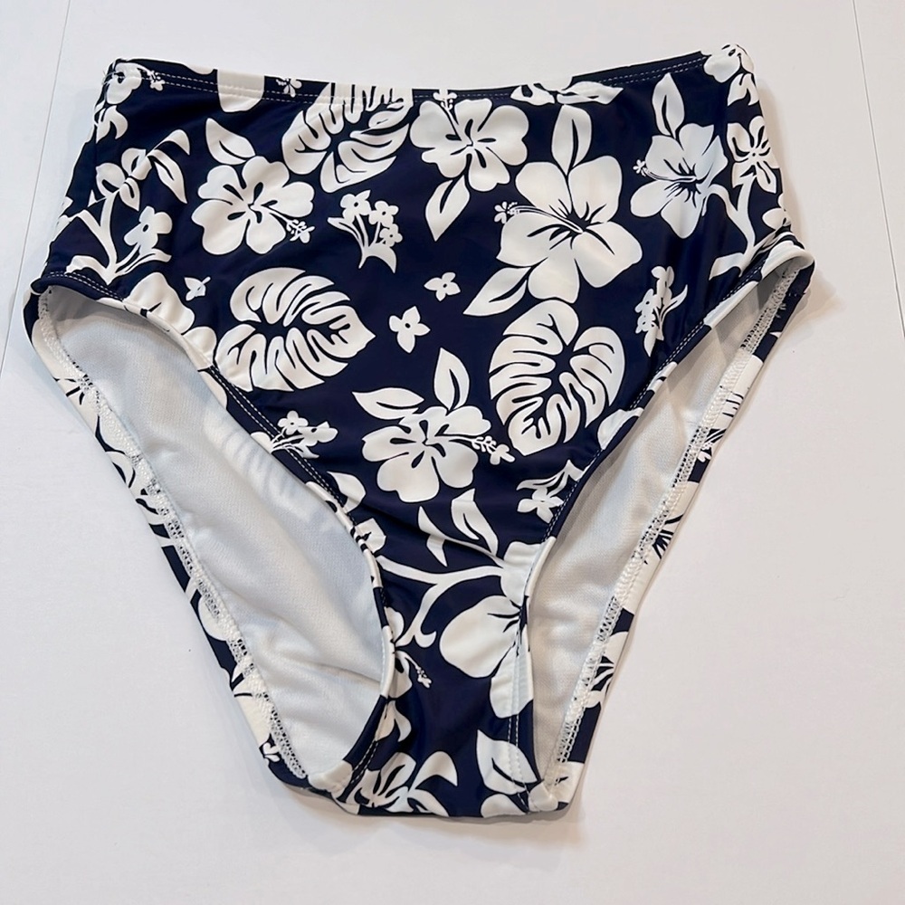 HOBIE Aloha High Waist Bikini Bottoms Navy And White Hibiscus New With Tags - Picture 2 of 7